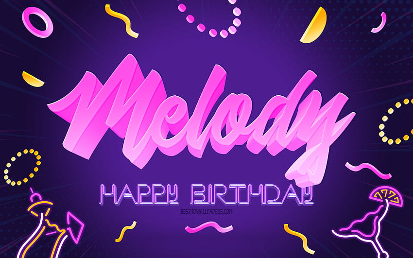 Happy Birtay Melody, , Purple Party Background, Melody, creative art, Happy Melody birtay, Melody name, Melody Birtay, Birtay Party Background HD wallpaper