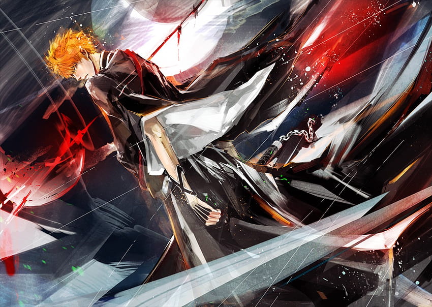Kurosaki Ichigo, Zanpakutou, Ichigo, Schwert, orange Haare, orange Augen, Waffen, Ichigo Kurosaki, Bleichmittel, Anime, stacheliges Haar HD-Hintergrundbild