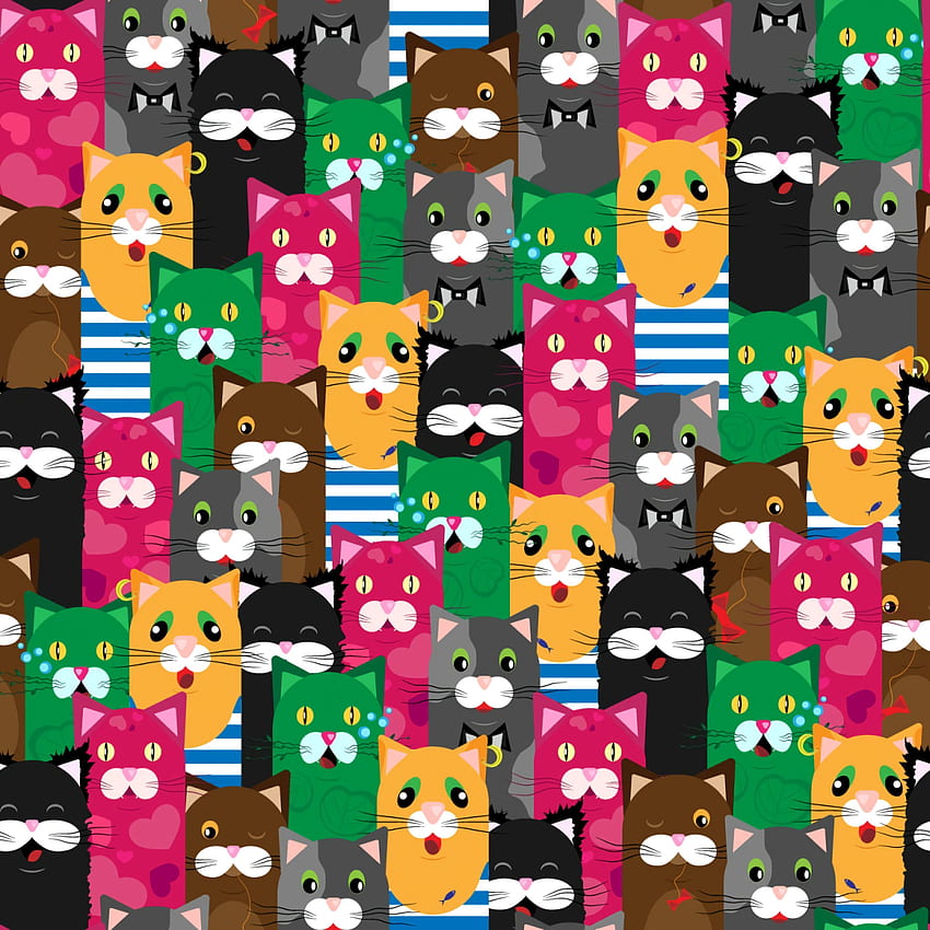 カラフル, 猫, 色とりどり, おかしい, パターン, テクスチャ, テクスチャ HD電話の壁紙