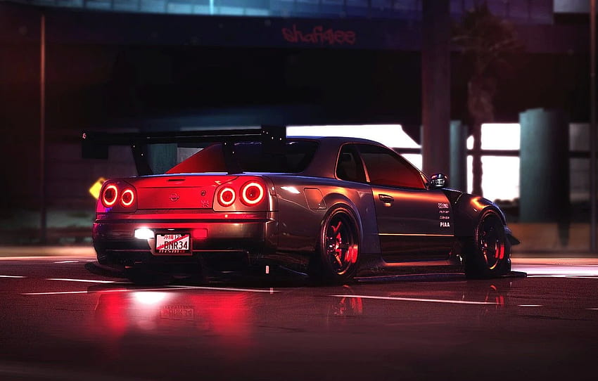 Auto, The Game, Machine, Car, Need For Speed, Skyline, Nissan Skyline, BNR34, Sparkar, Payback, Transport & Vehicles, Nissan Skyline R34 GT R, By Shafiq Lee, Night Time R34 GT R V Spec, NFS: Payback, Red Horizonte papel de parede HD