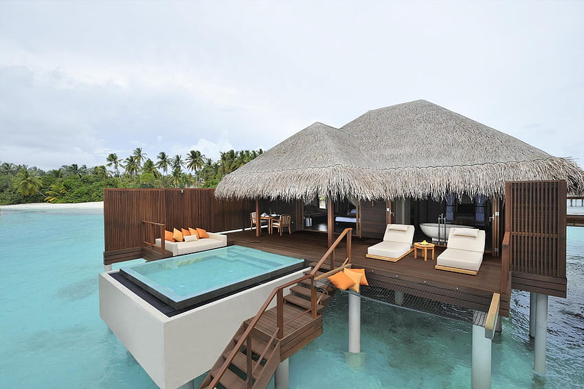 Jacuzzi, Palms, Interior, , , Ocean, House, Island, Pillows, Cushions, Pool, Maldives, Sofas HD wallpaper