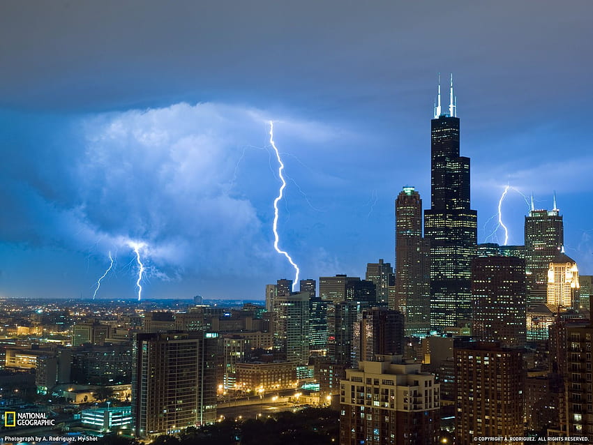 dnia. Pogoda, miasto Milwaukee, Chicago, Willis Tower Tapeta HD