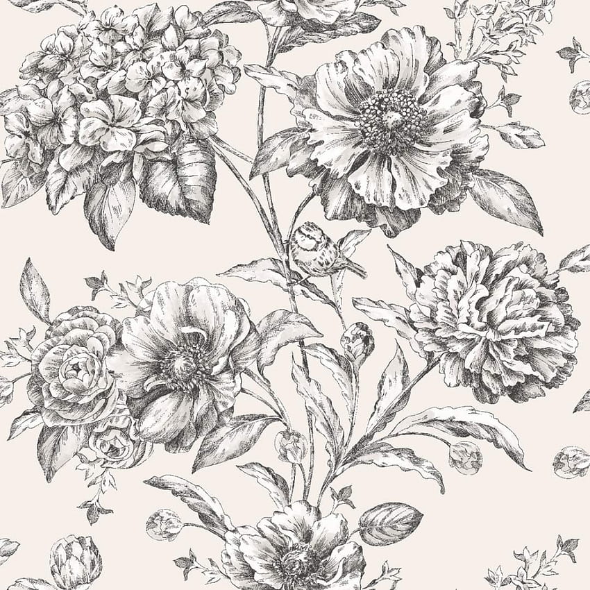 black and white floral , flower, plant, botany, black and white, pedicel, pattern, flowering plant, line art, petal, floral design, Black White Flower HD phone wallpaper