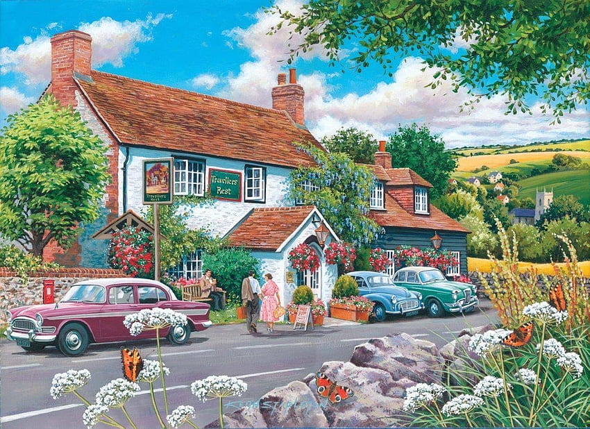 old england, retro, country, england, house HD wallpaper