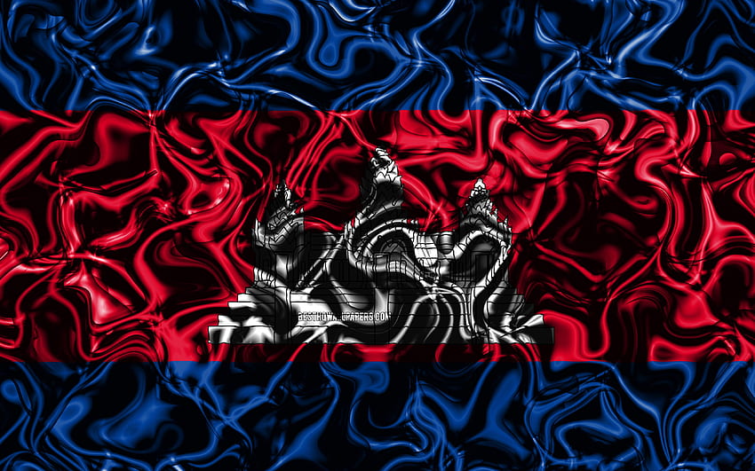 Flag of Cambodia, abstract smoke, Asia, national symbols, Cambodian flag, 3D art, Cambodia 3D flag, creative, Asian countries, Cambodia for with resolution . High Quality HD wallpaper