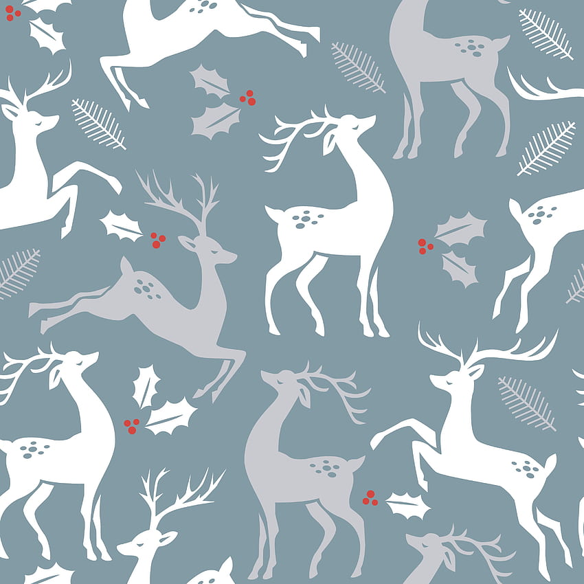 Christmas pattern with deer. Vector texture for gift packaging, invitation card, cover, , scrapbook, textile, holiday decor. - Vectors, Clipart Graphics & Vector Art, Cute Christmas Deer HD phone wallpaper