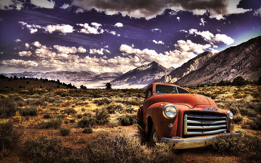 pickup GMC berkarat yang ditinggalkan di gurun r, pickup, karat, awan, gurun, r, gunung, kuas Wallpaper HD