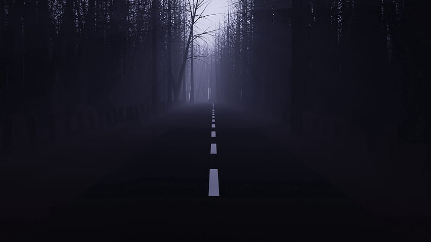 Trees, Dark, Road, Forest, Fog, Haze HD wallpaper