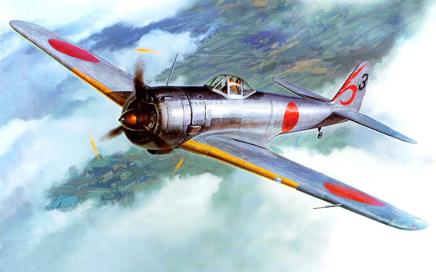 Nakajima Ki 43 Hayabusa, japanisches Kampfflugzeug, WW2, Kaiserliches Japan, Zweiter Weltkrieg, Kunst für mit Auflösung. Gute Qualität HD-Hintergrundbild
