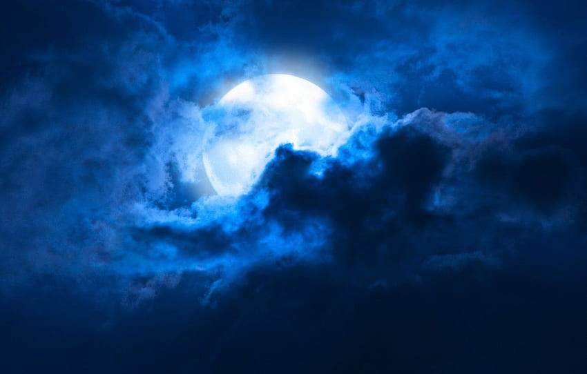 The sky, clouds, landscape, night, The moon, moon, moonlight, sky ...