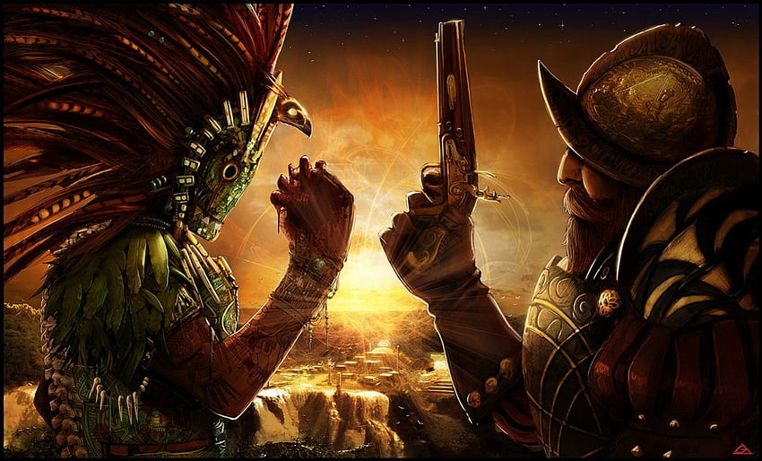 Maya und Konquistador, Eingeborener und Schlacht, Konquistador, Maya, Krieg HD-Hintergrundbild