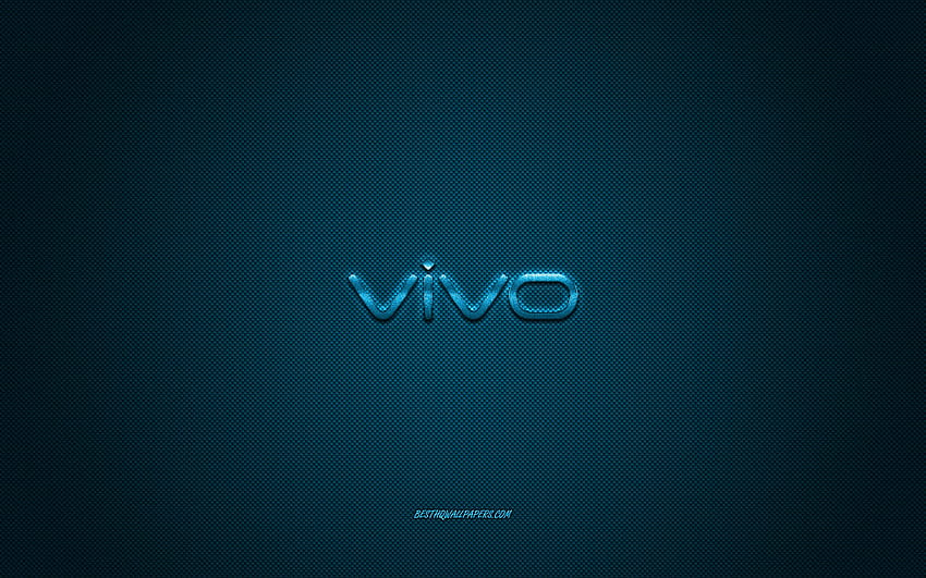 Vivo ロゴ、青い光沢のあるロゴ、Vivo メタル 高画質の壁紙