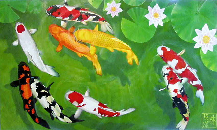 Berühmte Koi-Fisch-Gemälde, Koi-Fisch-Teich HD-Hintergrundbild