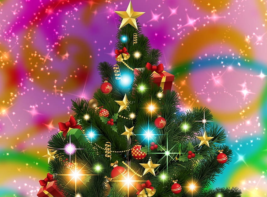Vacanze, stelle, splendente, vacanza, albero di Natale, ghirlanda, ghirlande Sfondo HD