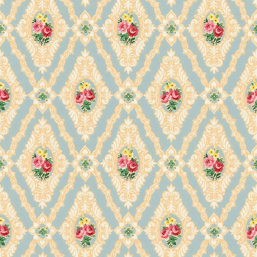 1940s Vintage Wallpaper by the Yard  Floral Wallpaper with Yellow and  Green Chintz Flower Design on White  Vintage flowers wallpaper Vintage  floral wallpapers Vintage wallpaper patterns