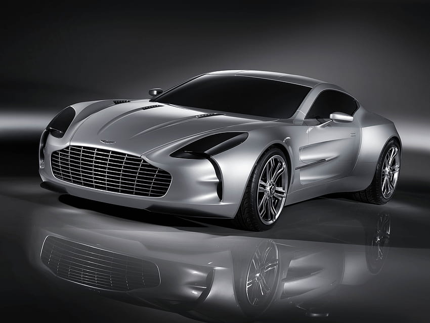 Aston Martin, Autos, Spiegelung, Vorderansicht, 2008, Metallic-Grau, Grau-Metallic, Concept Car, One-77 HD-Hintergrundbild