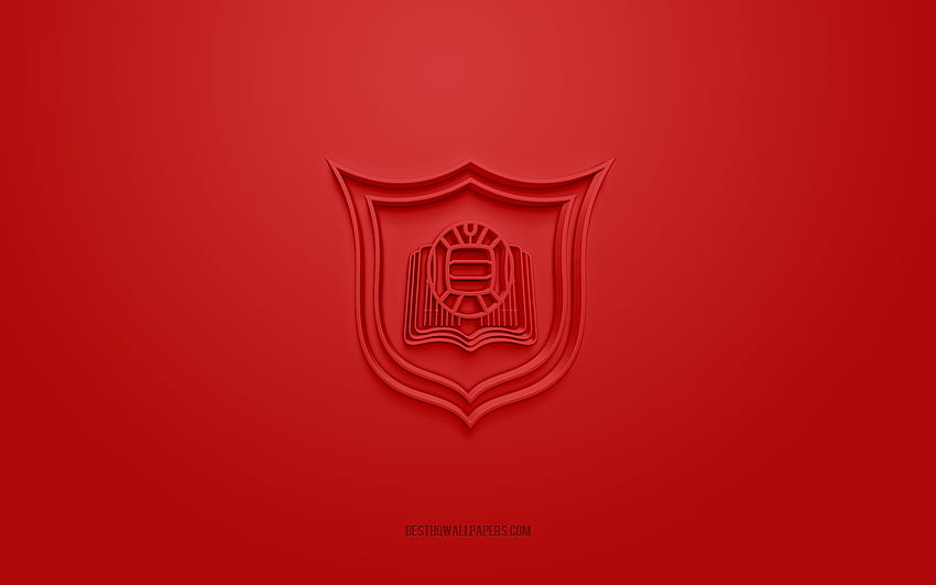 Al Hala SC, kreatywne logo 3D, czerwone tło, Bahraini Premier League, godło 3d, QSL, Bahraini Football Club, Muharraq, Bahrajn, sztuka 3D, piłka nożna, logo Al Hala SC 3d Tapeta HD