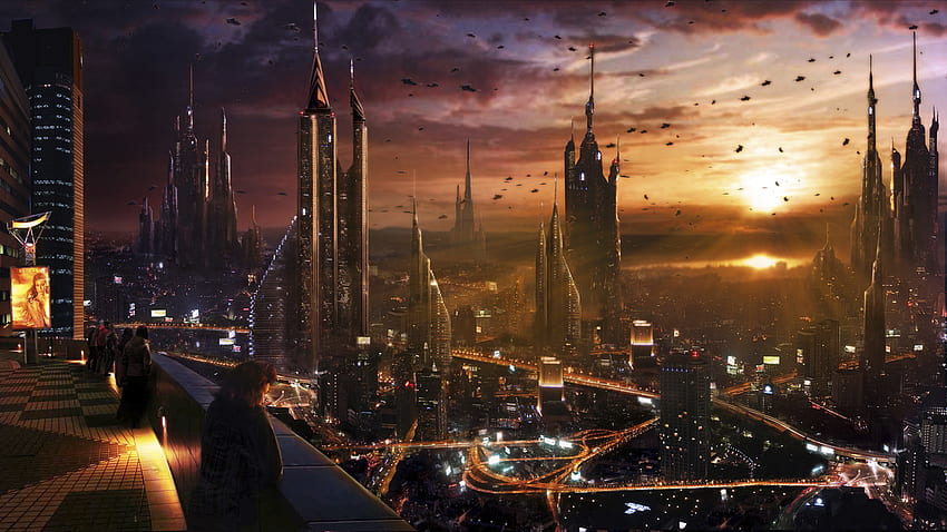 px alienígena arquitetura edifícios carros CG cidades nuvens detalhe ficção digital Futurista – papel de parede HD