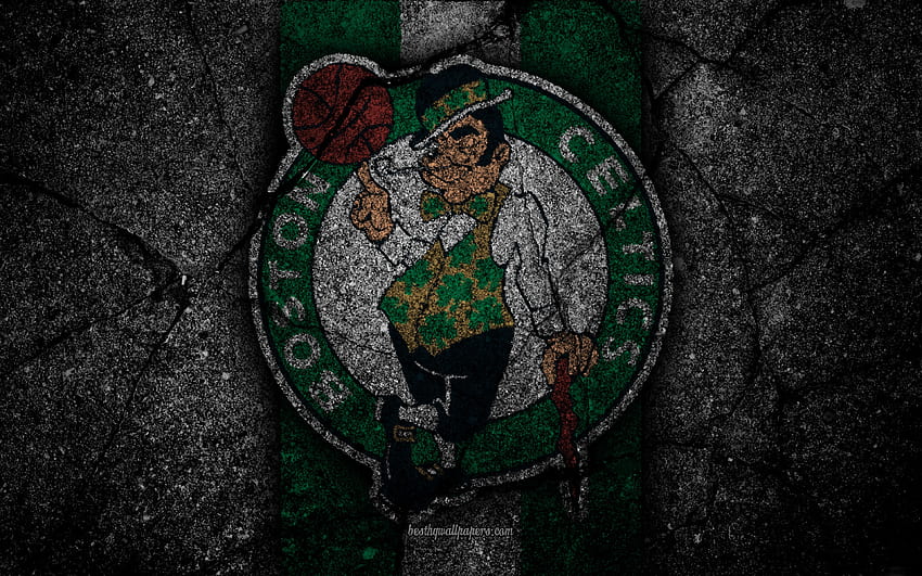 Boston Celtics, NBA, , logo, czarny kamień, koszykówka, Konferencja Wschodnia, tekstura asfaltu, USA, kreatywny, klub koszykówki, logo Boston Celtics z rozdzielczością. Wysoka jakość Tapeta HD