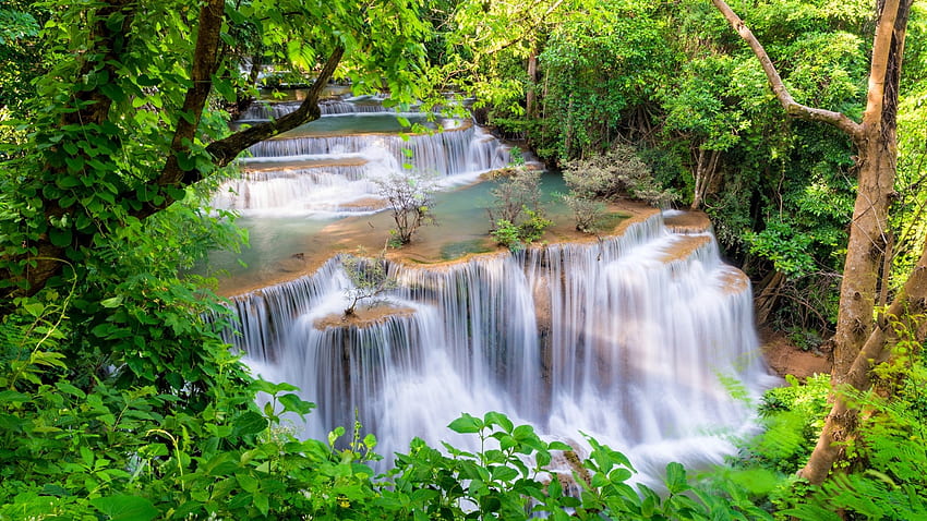 Cachoeira na Tailândia, árvores, cascatas, rio, tropical papel de parede HD