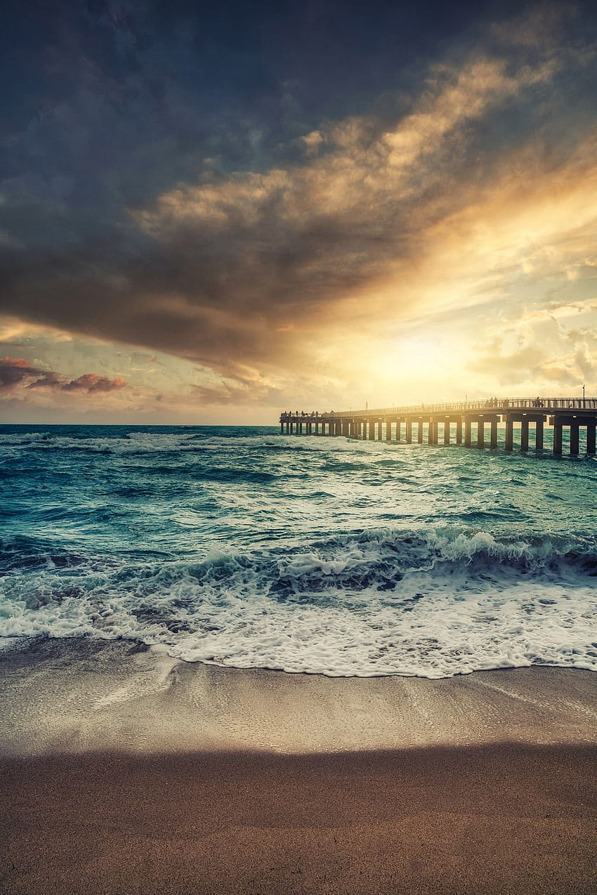sea waves crashing on shore during sunset – Water on Unsplash, Miami Beach Waves HD phone wallpaper