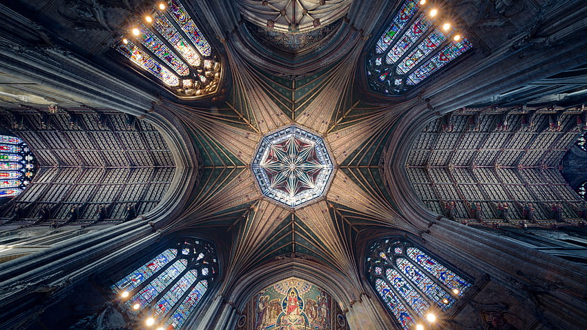 Ceiling, Cathedral, Symmetrical, Interior, Architecture HD wallpaper