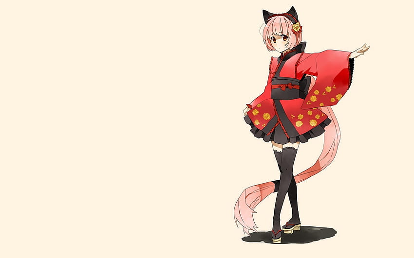 Anime, Katze, Mädchen, Ohren, Schwanz, Kostüm HD-Hintergrundbild