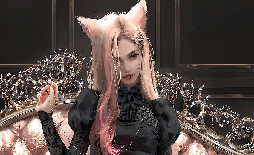 Elf girl, fantasy, beautiful pink hair, art HD wallpaper