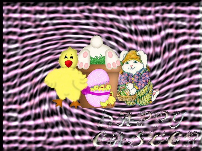 Felices Pascuas, caricaturas, diversión, conejos, pollitos, huevos. fondo de pantalla