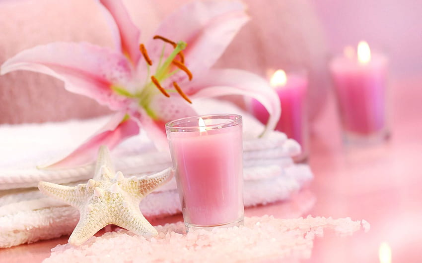 Pink, Flower, , , Beauty, Rest, Relaxation, Candle, Relax, Towel, Beauty Saloon, Beauty Parlour HD wallpaper