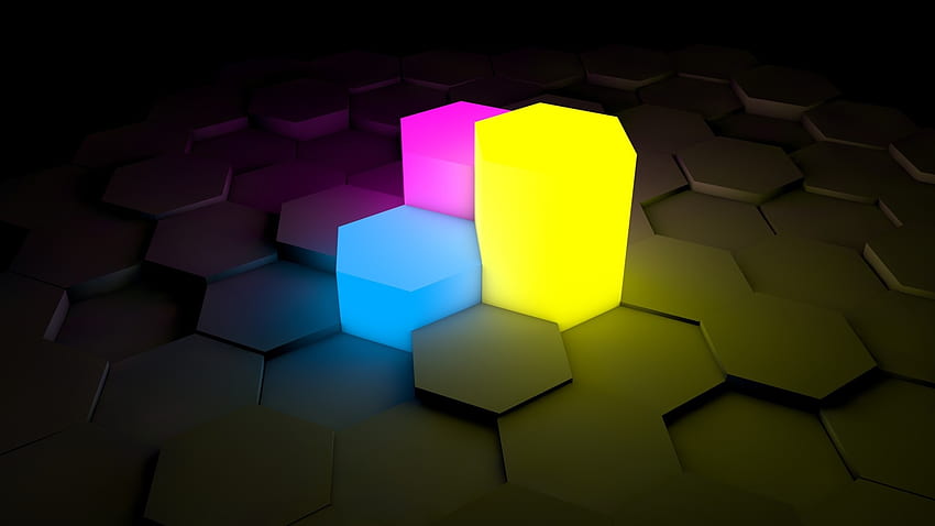 3D, blue, hexagon, yellow, purple. Cool for me!, Purple 3D HD wallpaper