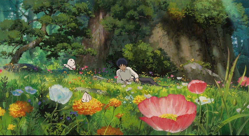 Flores jardín ilustraciones anime chicos Karigurashi no Arrietty fondo de pantalla