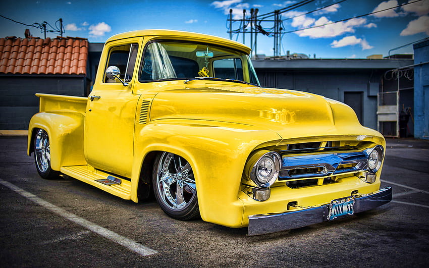 Ford F 100, Yellow Pickup, 1956 Cars, R, Low Rider, Retro Cars, Customized F 100, Tuning, 1956 Ford F 100, Pickup Truck, Ford F Series, Ford F100, American Cars, Ford For With Resolution HD wallpaper