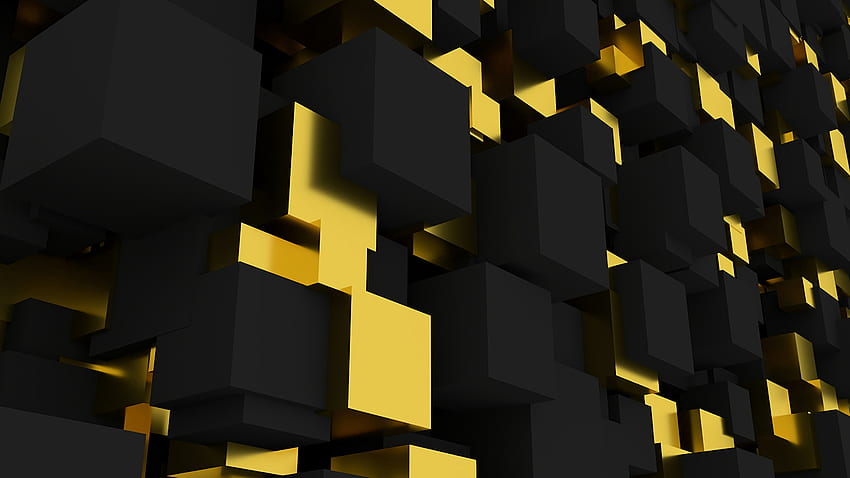 Cubical pattern, figure, yellow-black squares HD wallpaper