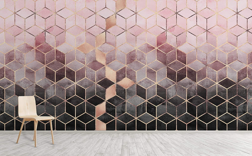 3D-Würfel Wand. Rosa graue Farbverlaufswürfel HD-Hintergrundbild