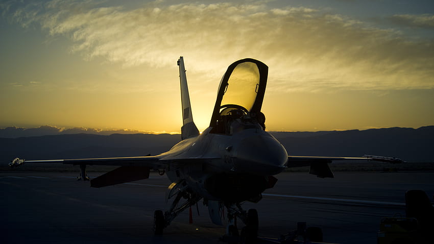 Tramonto, militare, General Dynamics F-16 Fighting Falcon, aereo da caccia Sfondo HD