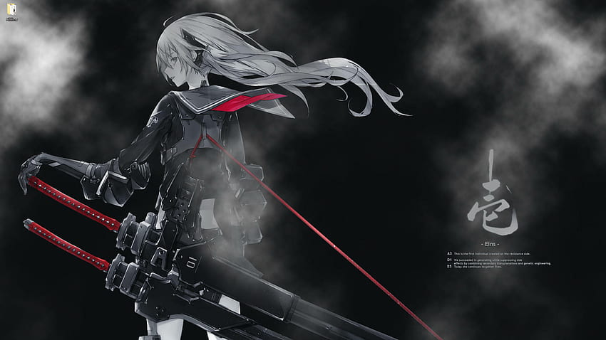 Gadis anime hitam dan putih dengan pedang merah di kabut (01) - anime live [ ] Wallpaper HD