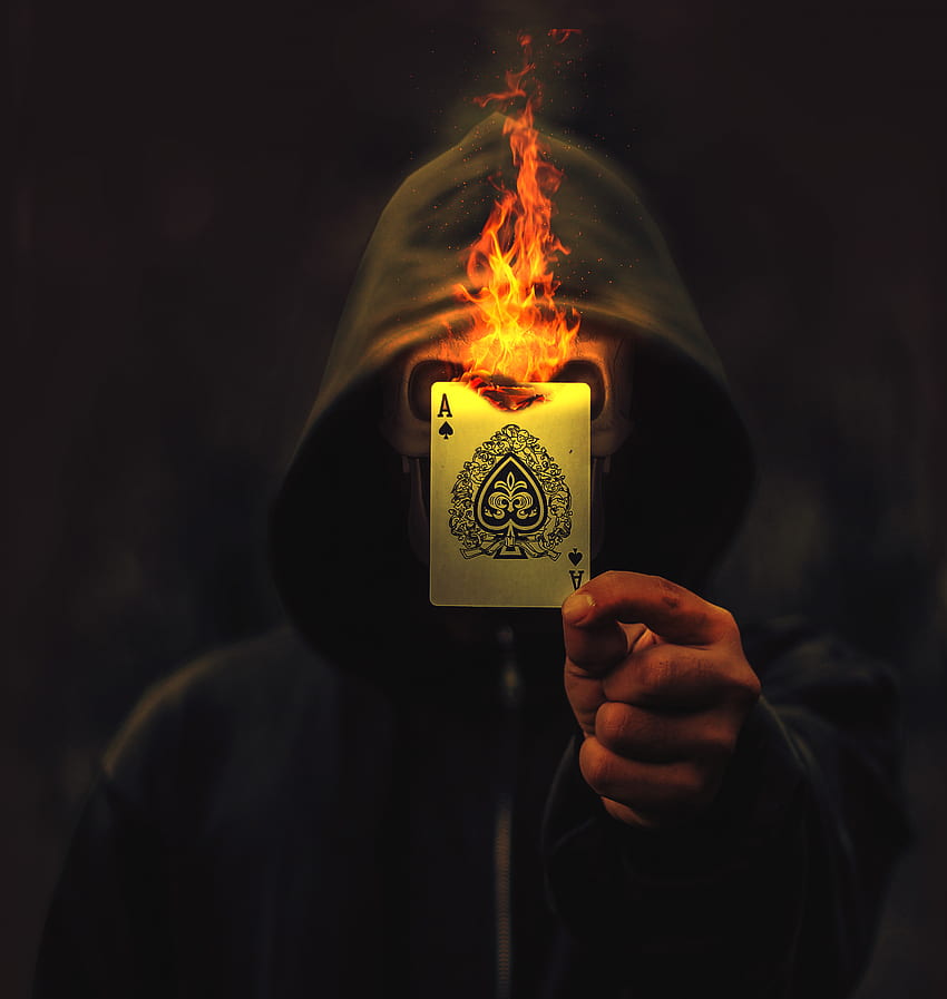 Ace of Spades , Skull, Hoodie, Burning, Playing card, Graphics CGI, Deck of Cards HD phone wallpaper