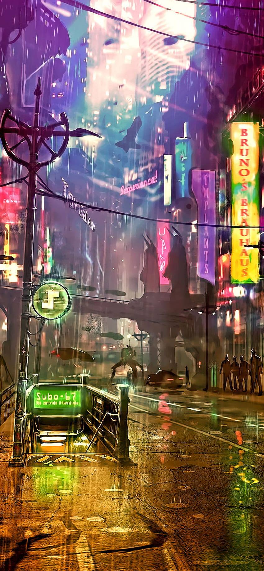 未来都市 サイバーパンク ネオン ストリート デジタル アート HD電話の壁紙