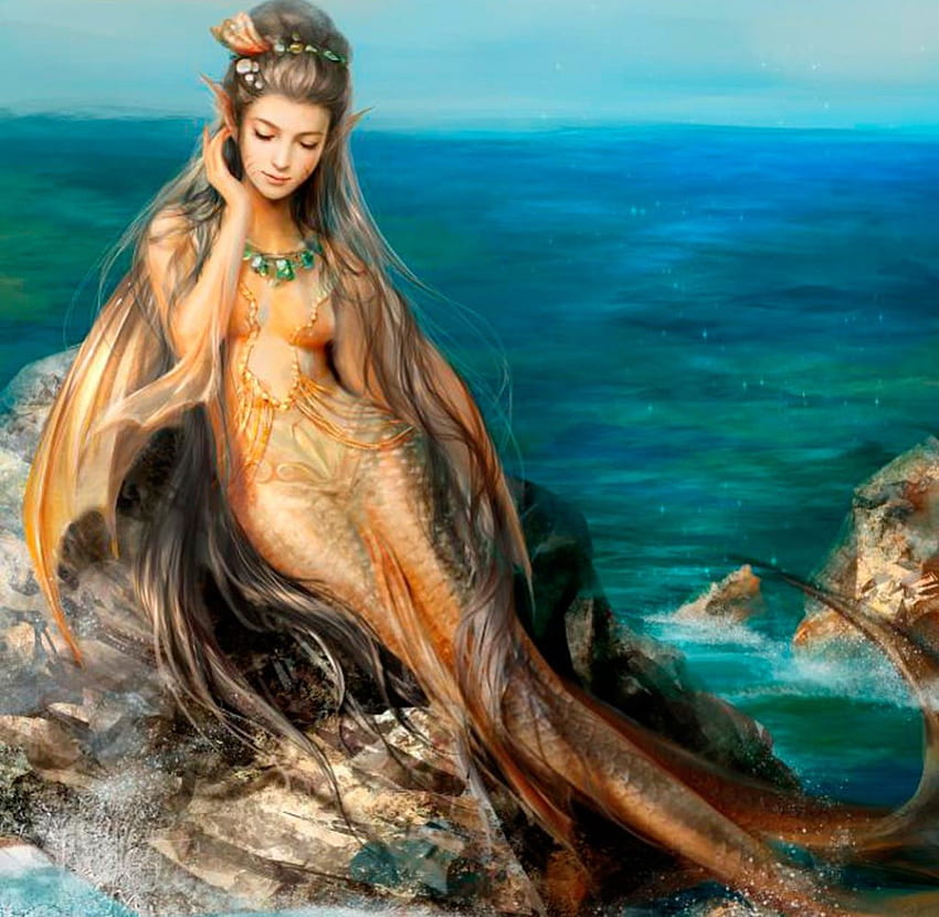 Putri Duyung Cantik, biru, laut, putri duyung, seni, cantik Wallpaper HD