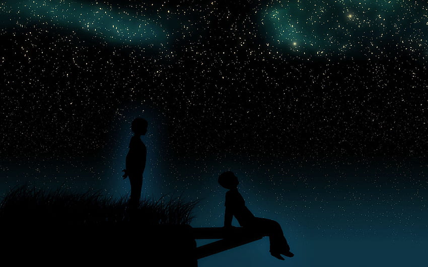 starry sky, children, silhouettes, dreamers 16:10 background HD wallpaper