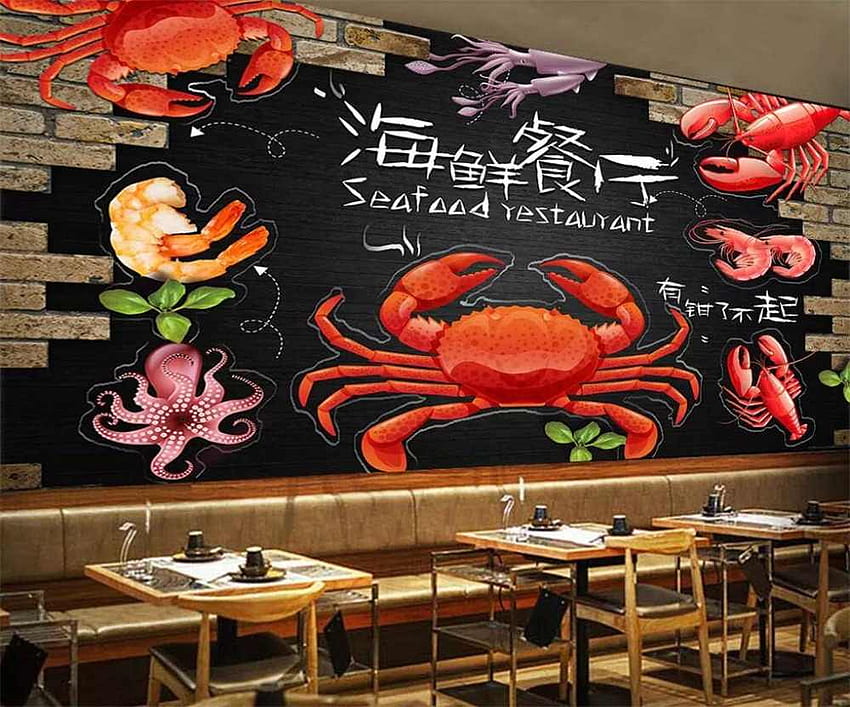 beibehang Custom fashion 3D mural original hand painted seafood restaurant mural 3D papel de parede. HD wallpaper