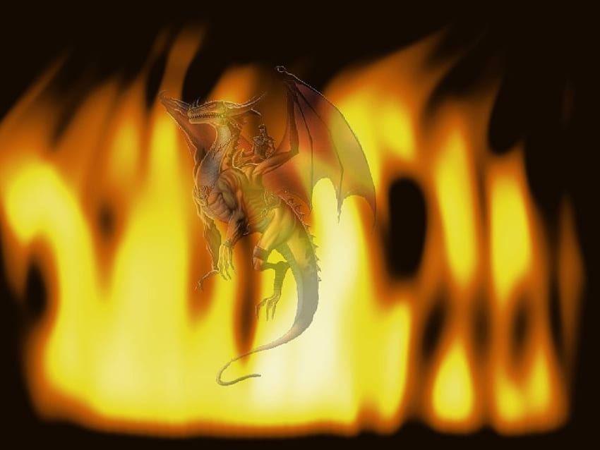 пламтящ дракон, дракон и пламъци HD тапет