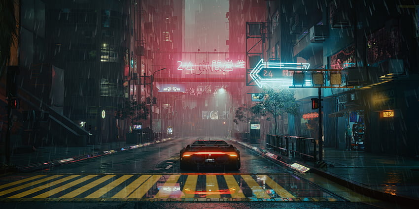 Cyberpunk, gioco, city shot, auto Sfondo HD