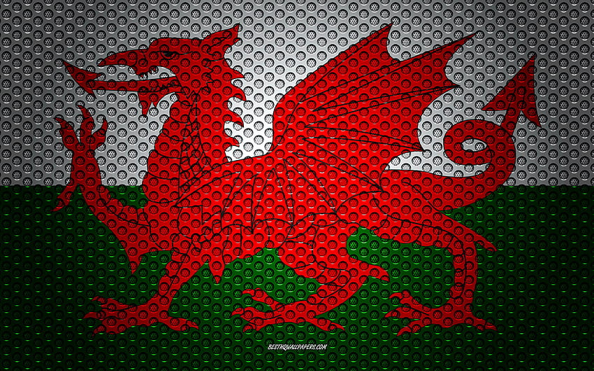 Flag of Wales, , creative art, metal mesh, Welsh Flag HD wallpaper