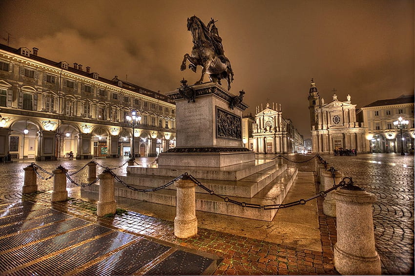 Monuments Piazza San Carlo Turin Night Cities HD wallpaper