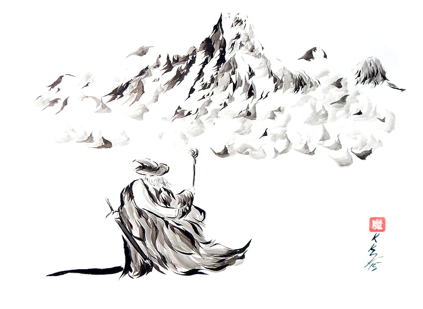 The Misty Mountains Japanese Sumi E: ImaginaryMiddleEarth HD wallpaper