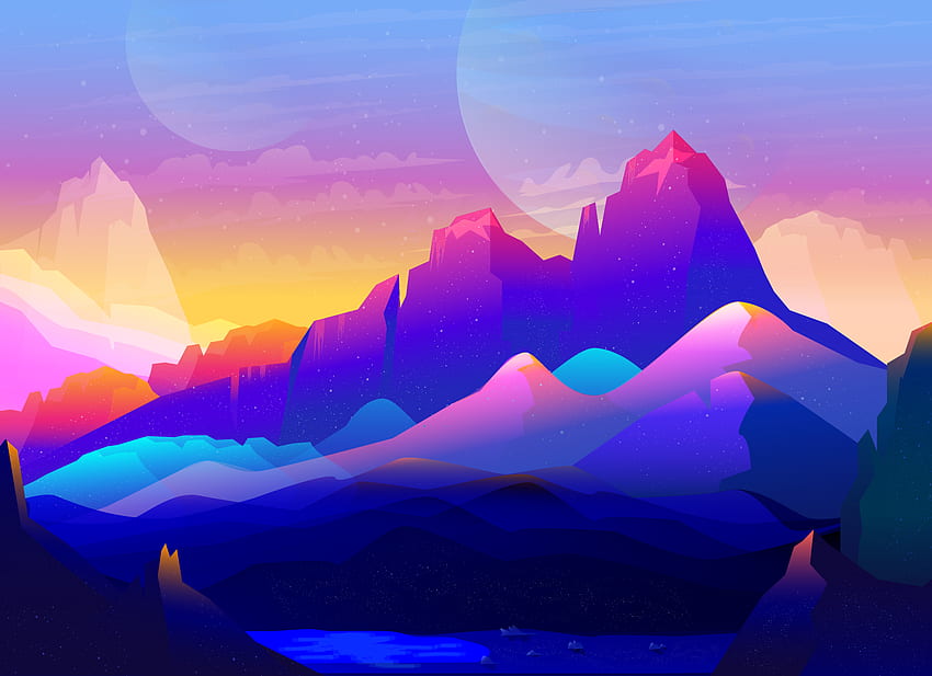 Neon Mountain, Neon Sunrise HD wallpaper
