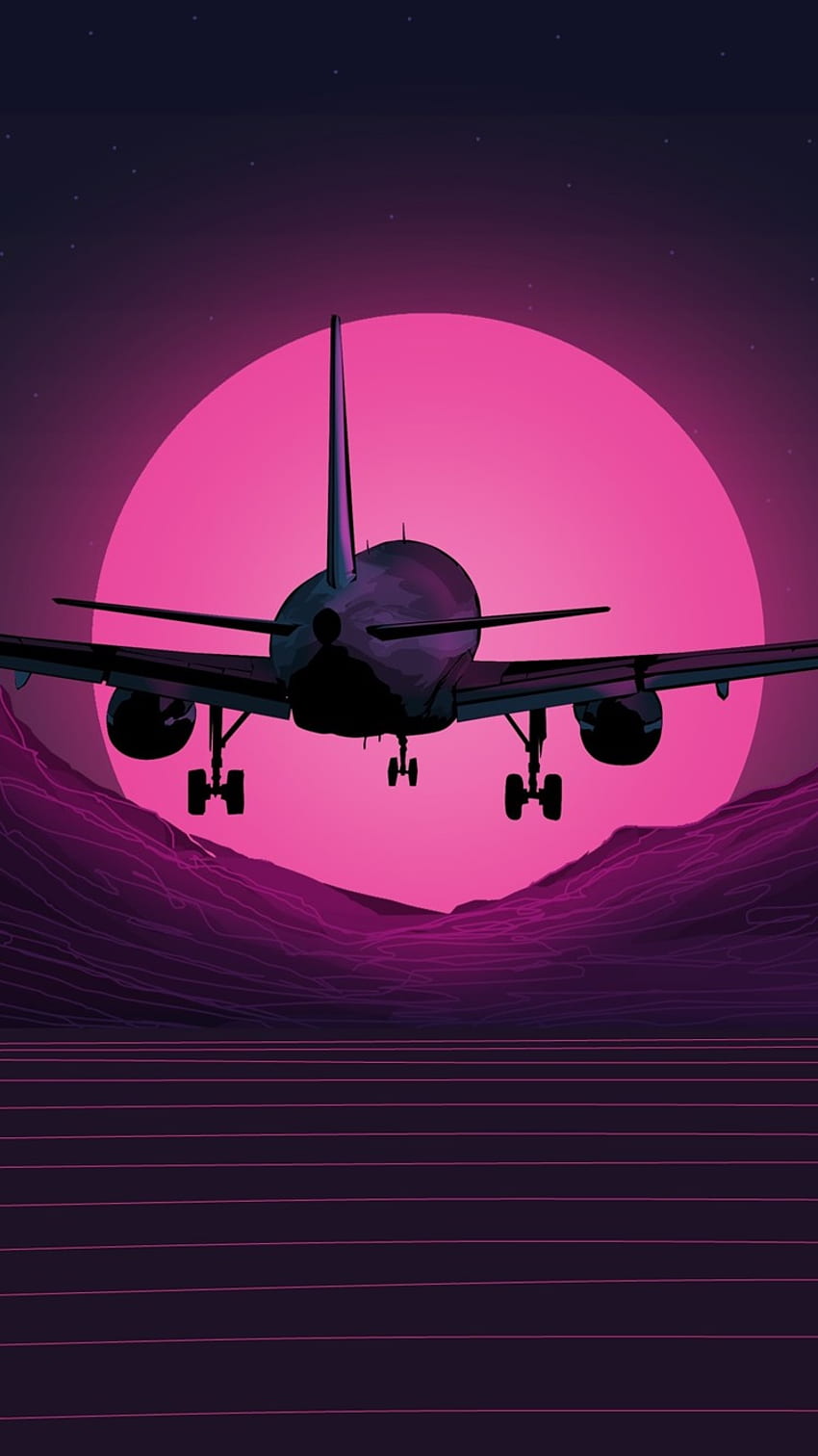 Vol d'avion, Montagnes, Coucher de soleil, Art IPhone 11 XR , Arrière-plan, , Avion rose Fond d'écran de téléphone HD