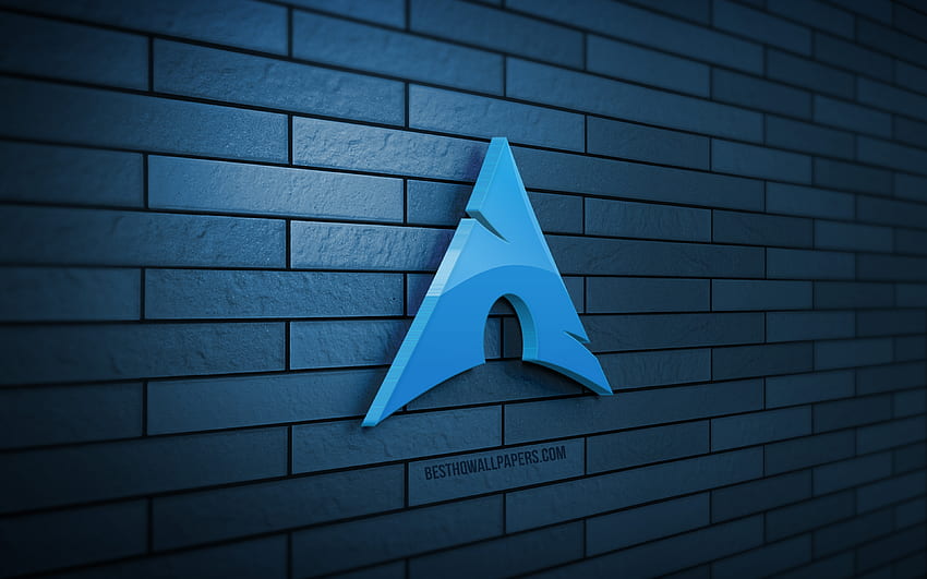 Arch Linux 3D-Logo, , blaue Ziegelwand, kreativ, Linux, Arch Linux-Logo, 3D-Kunst, Arch Linux HD-Hintergrundbild